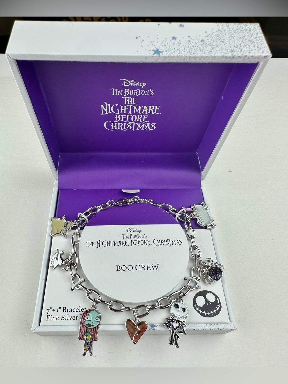 Disney Nightmare Before Christmas Boo Crew Charm Bracelet Jack Sally NIB Silver